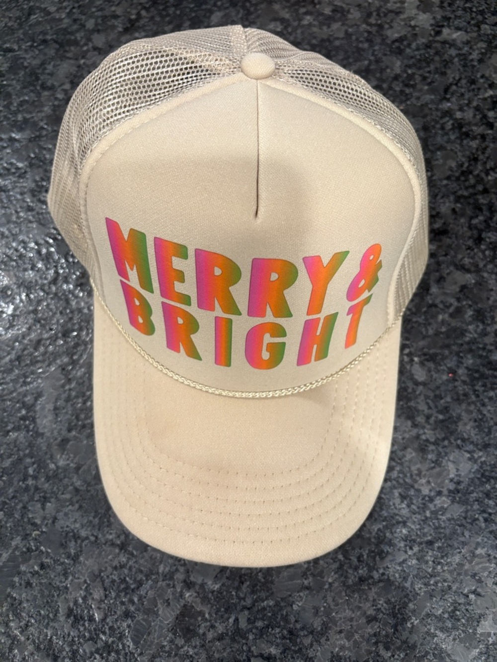 Merry & Bright Beige Trucker Hat